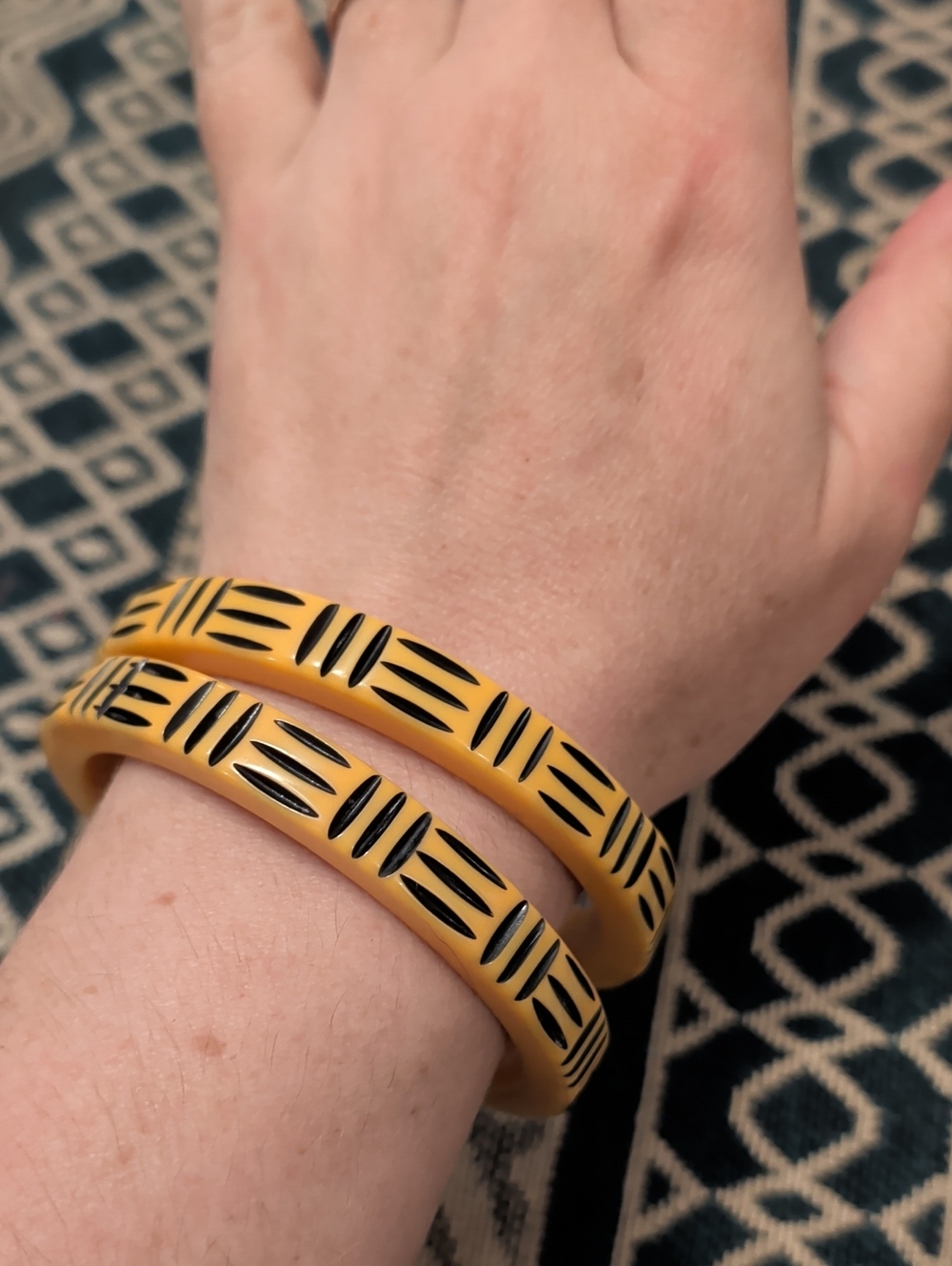 Yellow and Black Patterned Bangle Bracelets